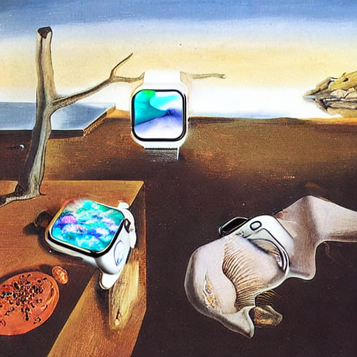 modern apple watches with colorful hd displays in a surrealist style