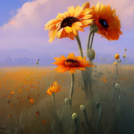 Beautiful digital matte pastel paint sunflowers poppies chillwave greg rutkowski artstation
